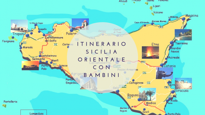 mappa della sicilia per un itinerario sicilia orientale con bambini